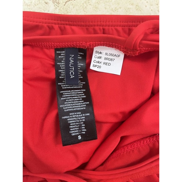 NAUTICA Slimming Swim Suit One Piece Scoop Neck Ruched Back Straps Red Womens S - Picture 8 of 12